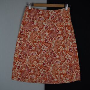 ISHYU Women's Paisley Print Cotton Skirt Size 2 Made in India A-line Orange Red